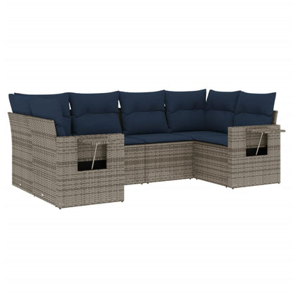 Set Divani da Giardino 6 pz con Cuscini Grigio in Polyrattan | homemem39