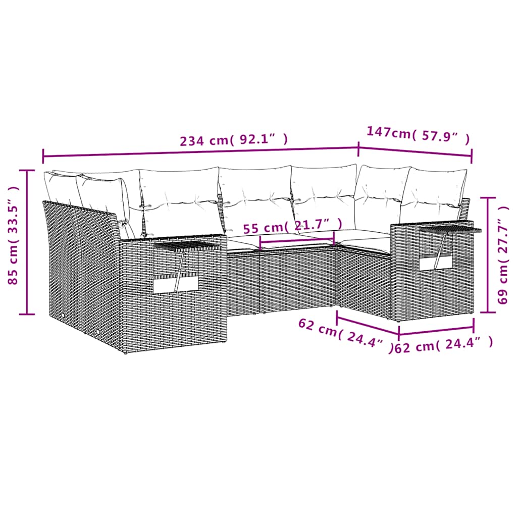 Set Divani da Giardino 6 pz con Cuscini Grigio in Polyrattan | homemem39