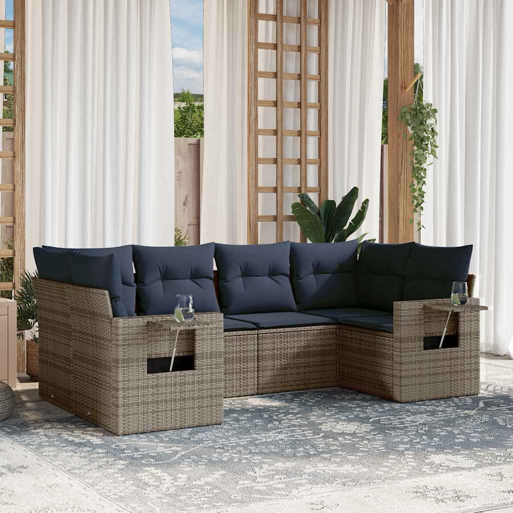 Set Divani da Giardino 6 pz con Cuscini Grigio in Polyrattan | homemem39