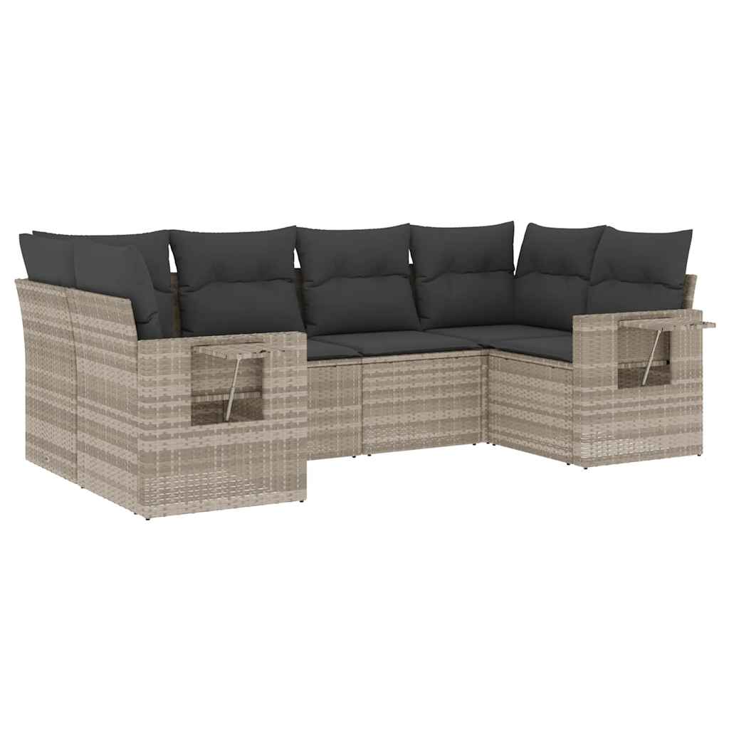 Set Divano da Giardino 6pz con Cuscini Grigio Chiaro Polyrattan | homemem39