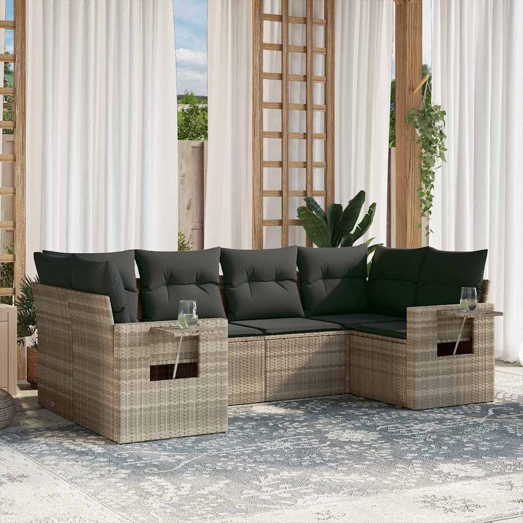 Set Divano da Giardino 6pz con Cuscini Grigio Chiaro Polyrattan | homemem39