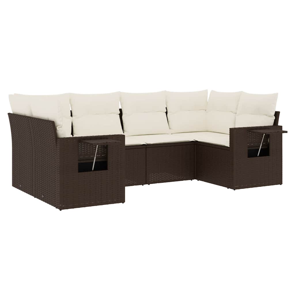 Set Divano da Giardino 6 pz con Cuscini Marrone in Polyrattan - homemem39