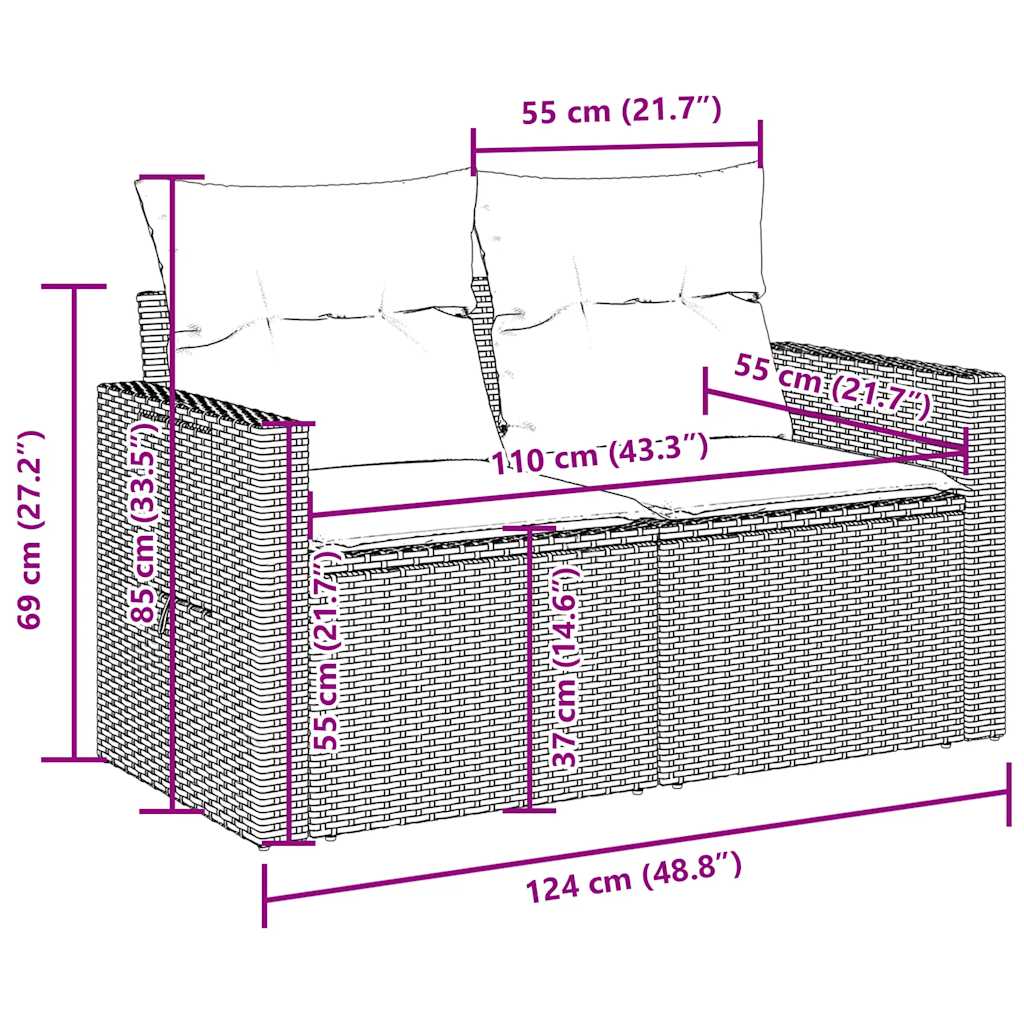 Set Divano da Giardino 6 pz con Cuscini Marrone in Polyrattan - homemem39