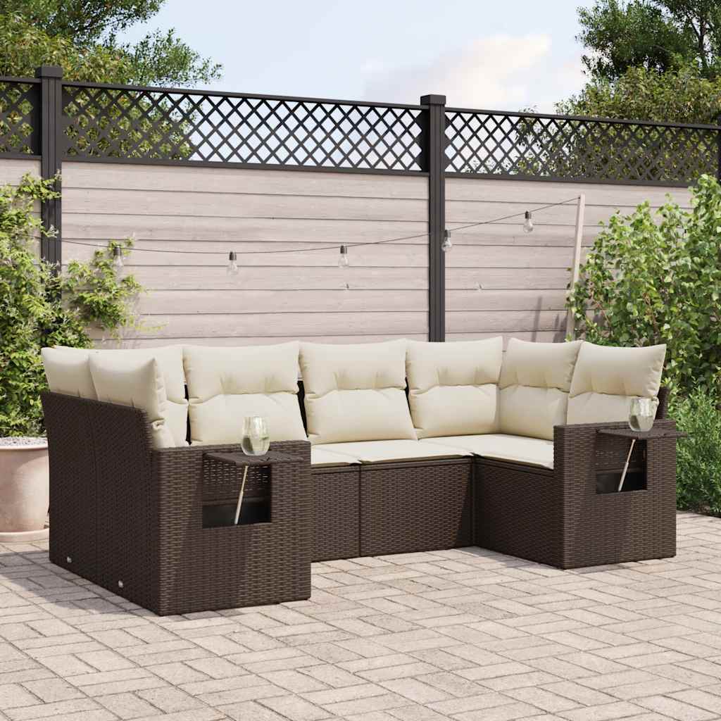 Set Divano da Giardino 6 pz con Cuscini Marrone in Polyrattan | homemem39