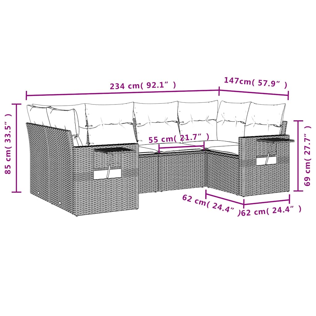 Set Divani da Giardino 6 pz con Cuscini Marrone in Polyrattan | homemem39