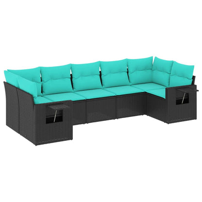 Set Divani da Giardino 7 pz con Cuscini Nero in Polyrattan | homemem39