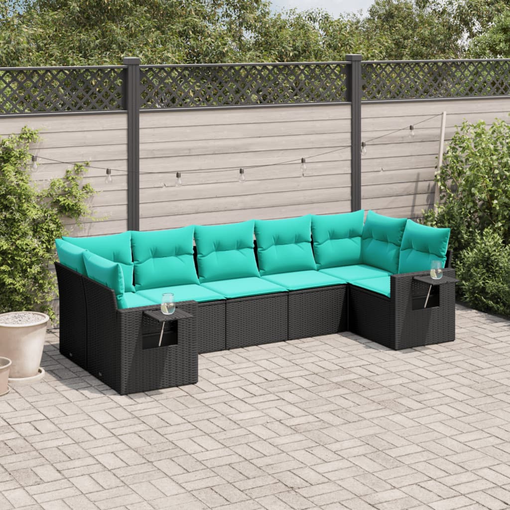 Set Divani da Giardino 7 pz con Cuscini Nero in Polyrattan | homemem39