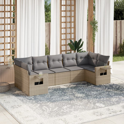 Set Divani da Giardino 7 pz con Cuscini Beige in Polyrattan | homemem39