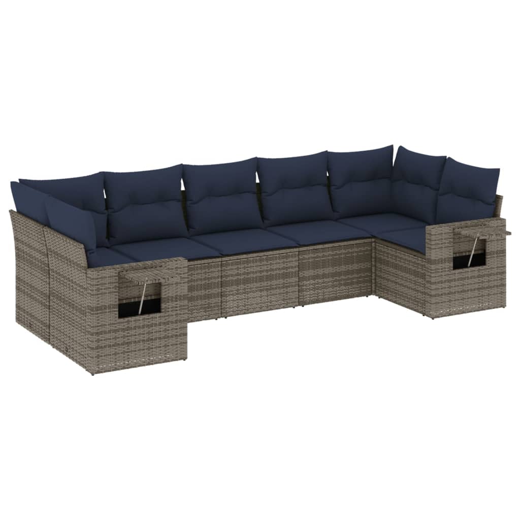 Set Divani da Giardino 7 pz con Cuscini Grigio in Polyrattan | homemem39