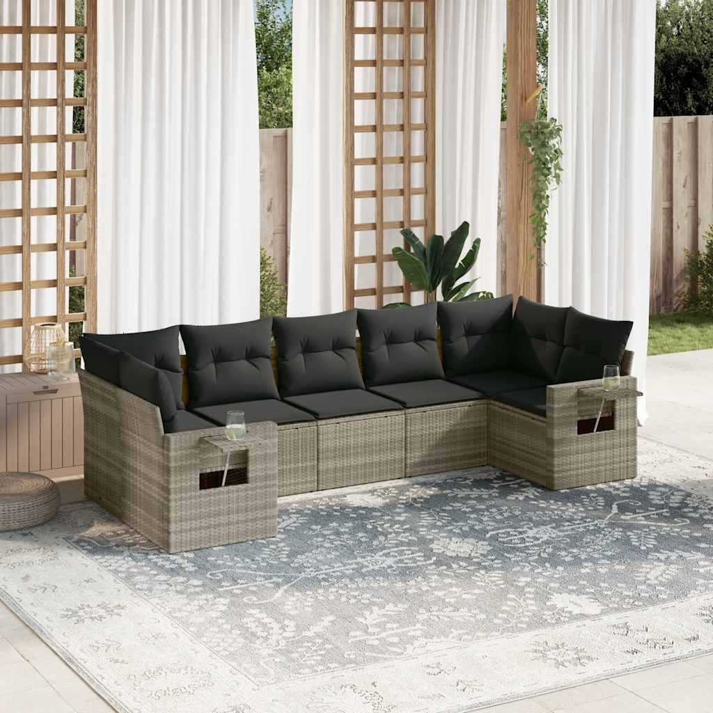 Set Divani da Giardino 7pz con Cuscini Grigio Chiaro Polyrattan | homemem39
