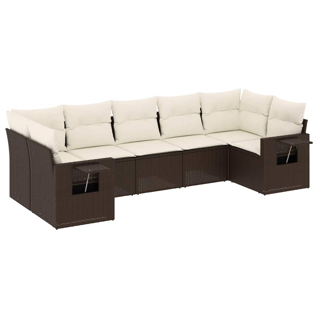 Set Divani da Giardino 7 pz con Cuscini Marrone in Polyrattan | homemem39