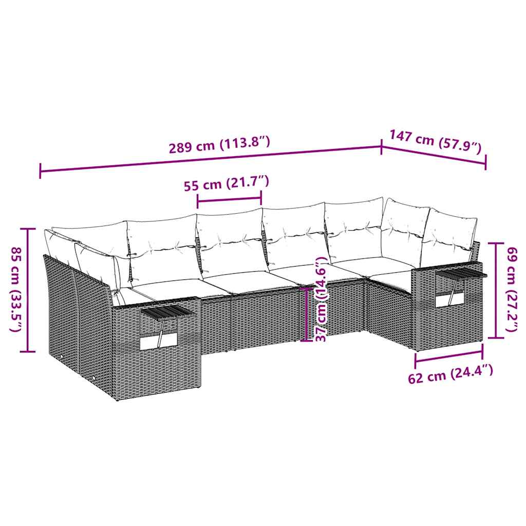Set Divani da Giardino 7 pz con Cuscini Marrone in Polyrattan | homemem39