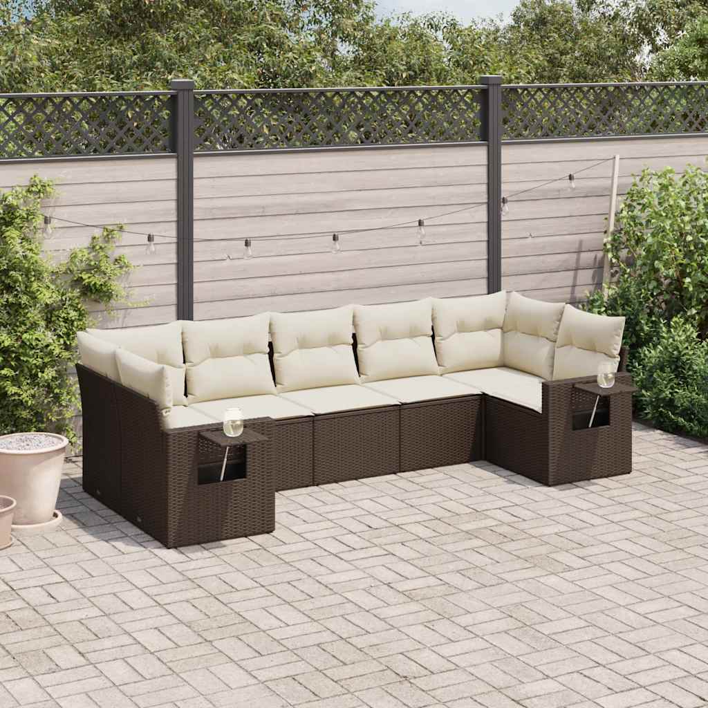 Set Divani da Giardino 7 pz con Cuscini Marrone in Polyrattan - homemem39