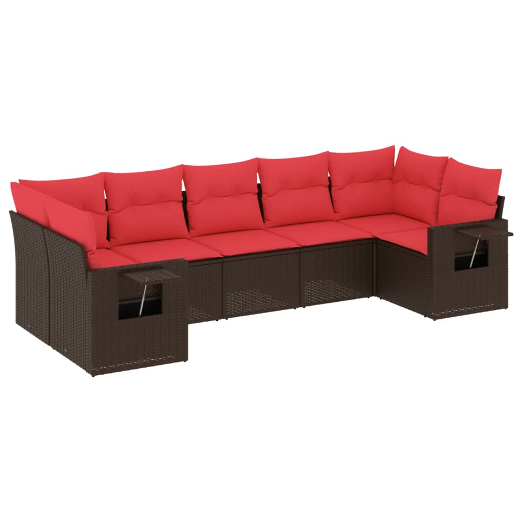 Set Divani da Giardino 7 pz con Cuscini Marrone in Polyrattan | homemem39