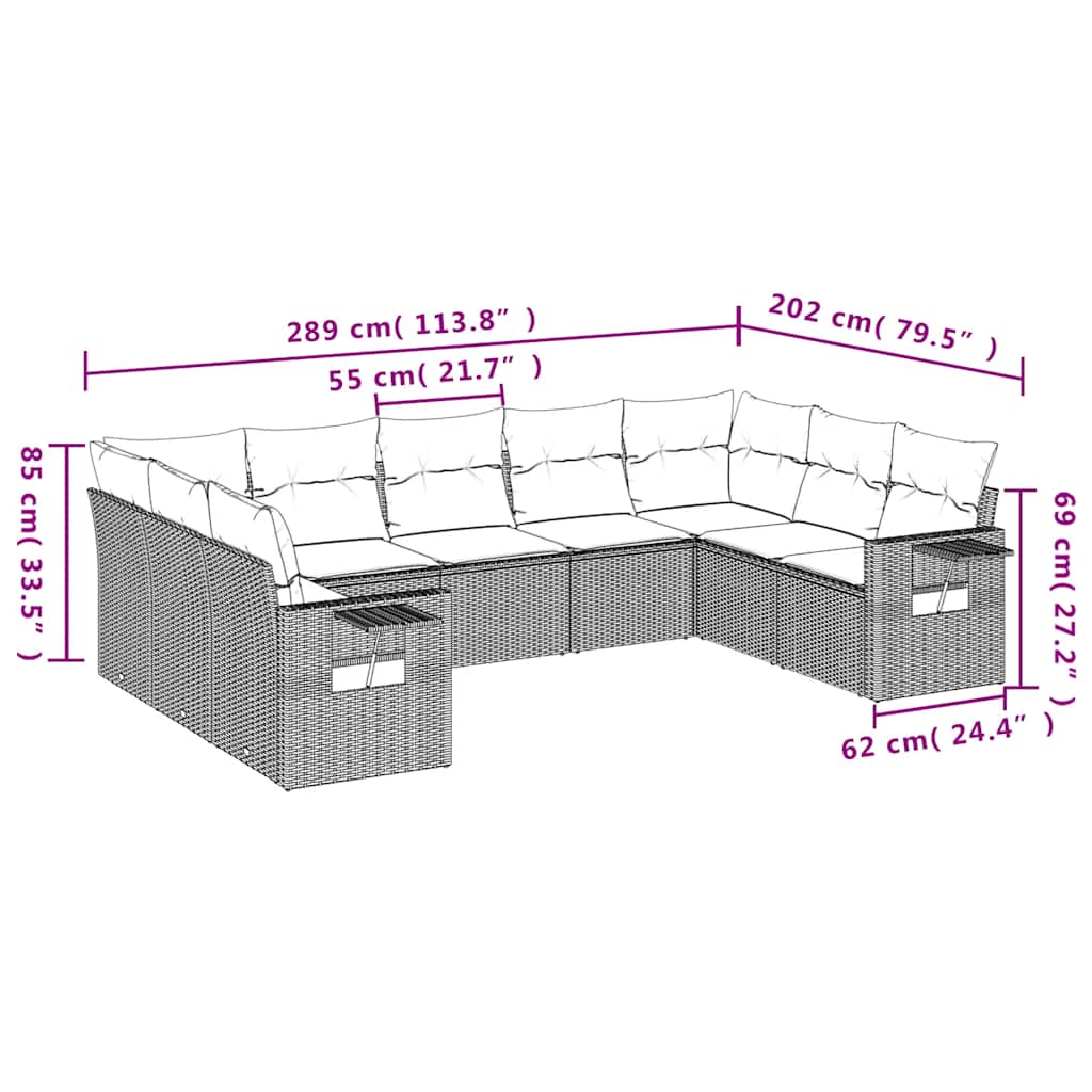Set Divani da Giardino 9 pz con Cuscini Nero in Polyrattan | homemem39
