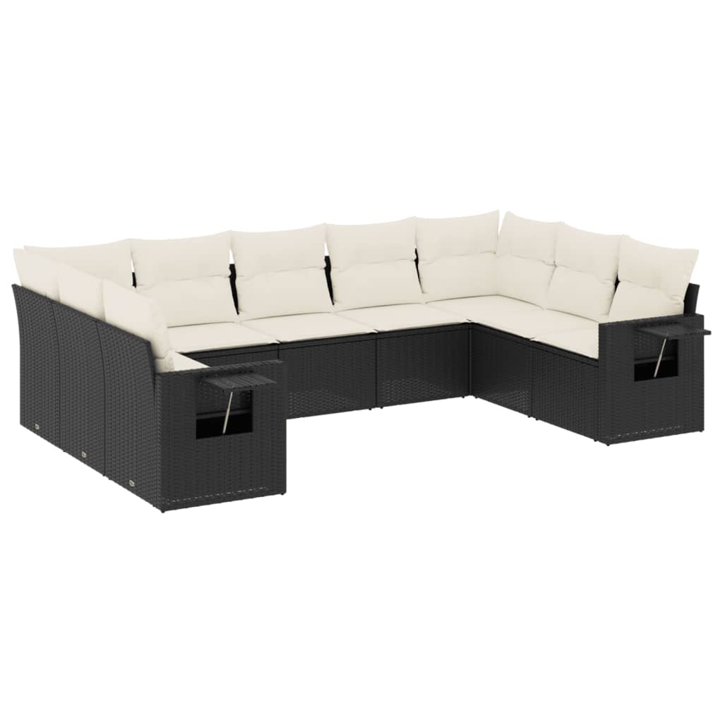 Set Divani da Giardino 9 pz con Cuscini Nero in Polyrattan | homemem39