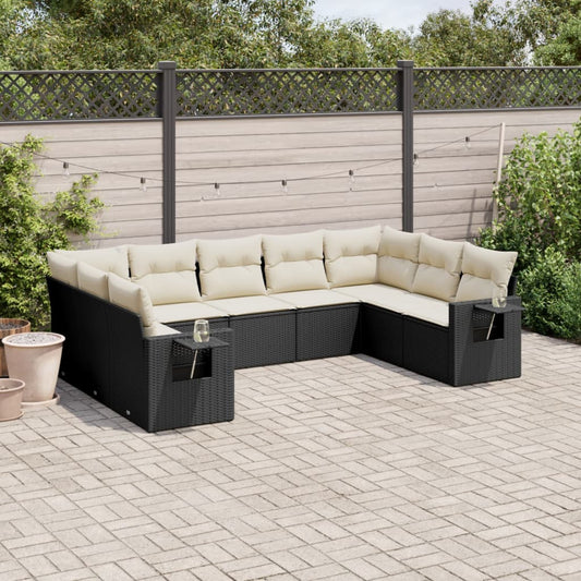 Set Divani da Giardino 9 pz con Cuscini Nero in Polyrattan - homemem39