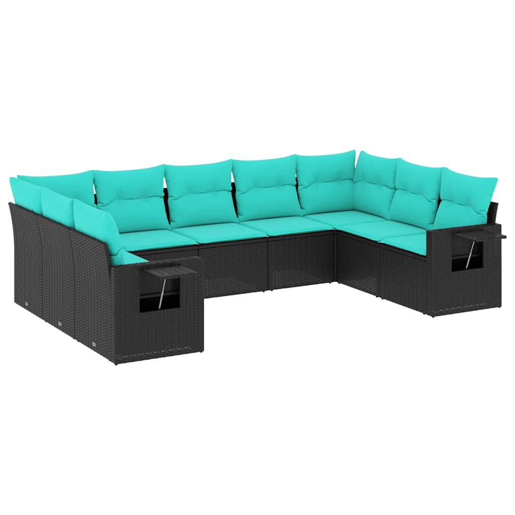 Set Divani da Giardino 9 pz con Cuscini Nero in Polyrattan | homemem39