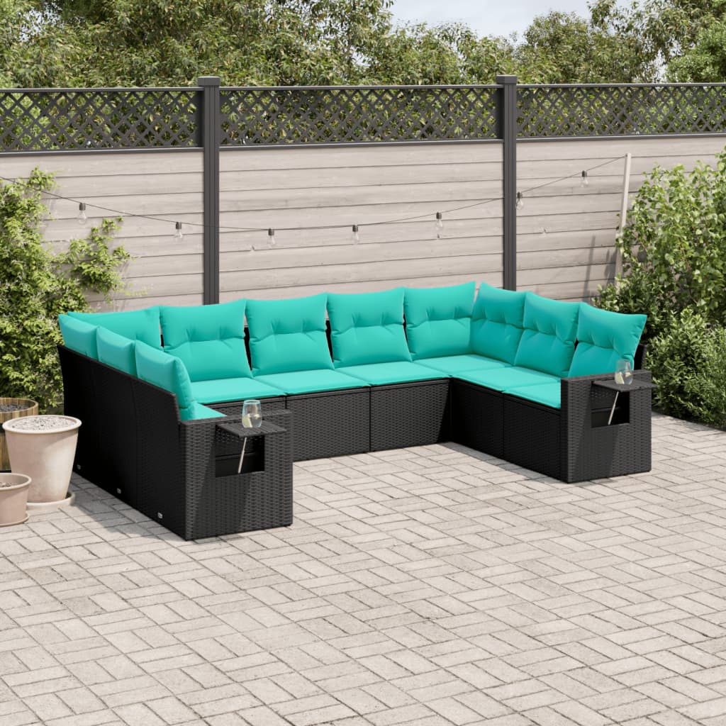 Set Divani da Giardino 9 pz con Cuscini Nero in Polyrattan | homemem39