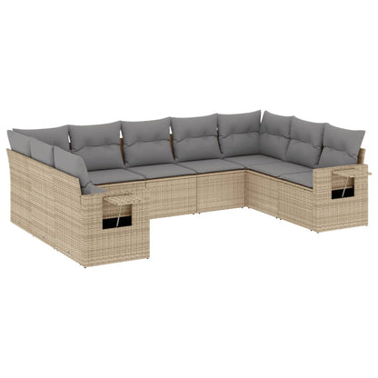 Set Divano da Giardino 9 pz con Cuscini Beige in Polyrattan | homemem39