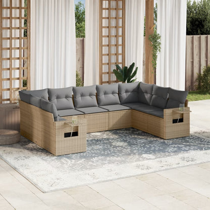 Set Divano da Giardino 9 pz con Cuscini Beige in Polyrattan | homemem39