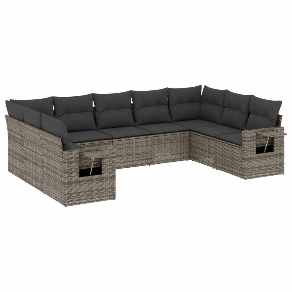 Set Divano da Giardino 9 pz con Cuscini Grigio in Polyrattan | homemem39