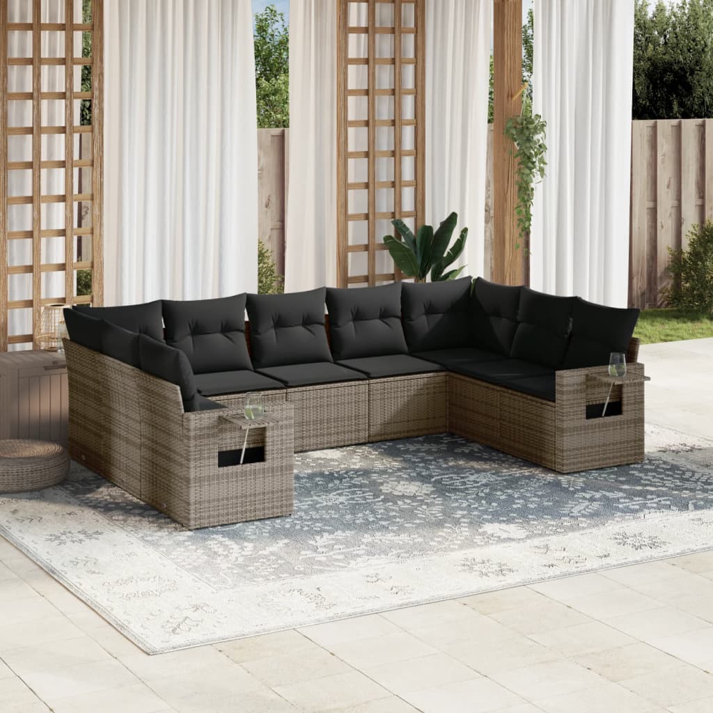 Set Divano da Giardino 9 pz con Cuscini Grigio in Polyrattan | homemem39