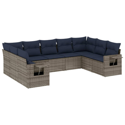 Set Divani da Giardino 9 pz con Cuscini Grigio in Polyrattan | homemem39