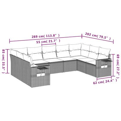 Set Divani da Giardino 9 pz con Cuscini Grigio in Polyrattan | homemem39