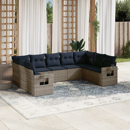 Set Divani da Giardino 9 pz con Cuscini Grigio in Polyrattan | homemem39