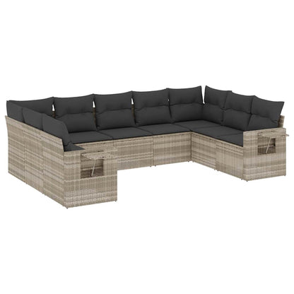 Set Divano da Giardino 9pz con Cuscini Grigio Chiaro Polyrattan | homemem39