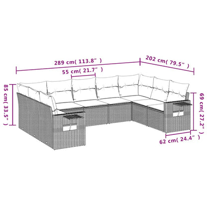 Set Divano da Giardino 9pz con Cuscini Grigio Chiaro Polyrattan | homemem39
