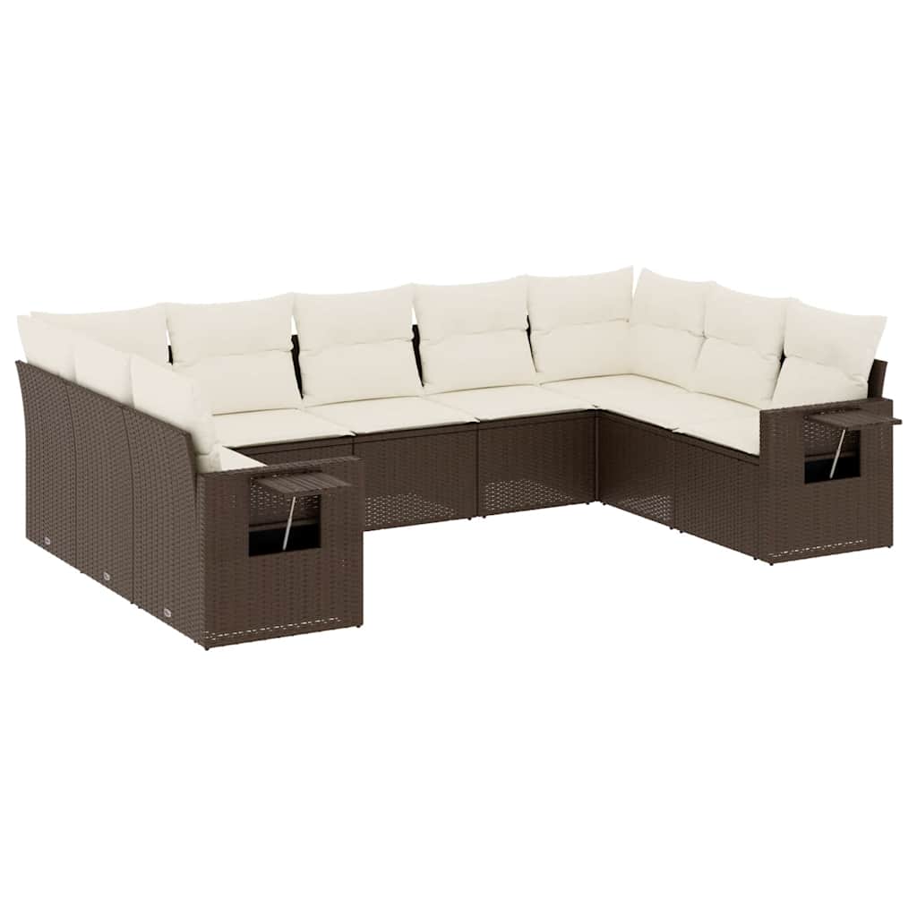 Set Divani da Giardino 9pz con Cuscini Marrone in Polyrattan | homemem39