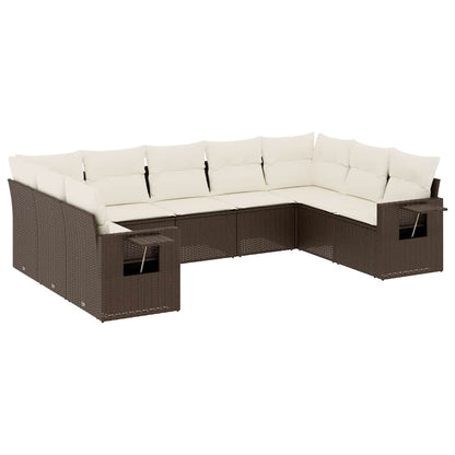 Set Divani da Giardino 9pz con Cuscini Marrone in Polyrattan | homemem39