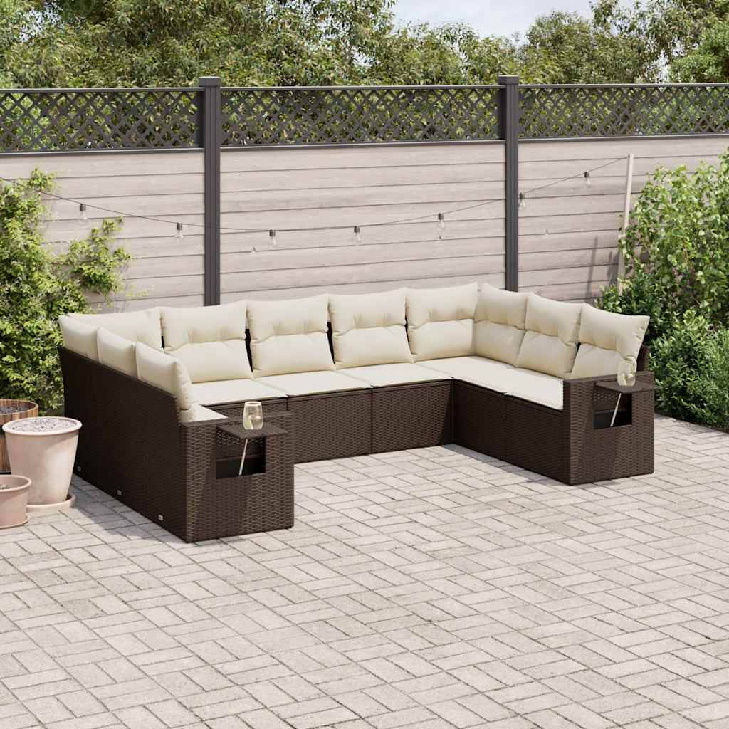 Set Divani da Giardino 9pz con Cuscini Marrone in Polyrattan - homemem39