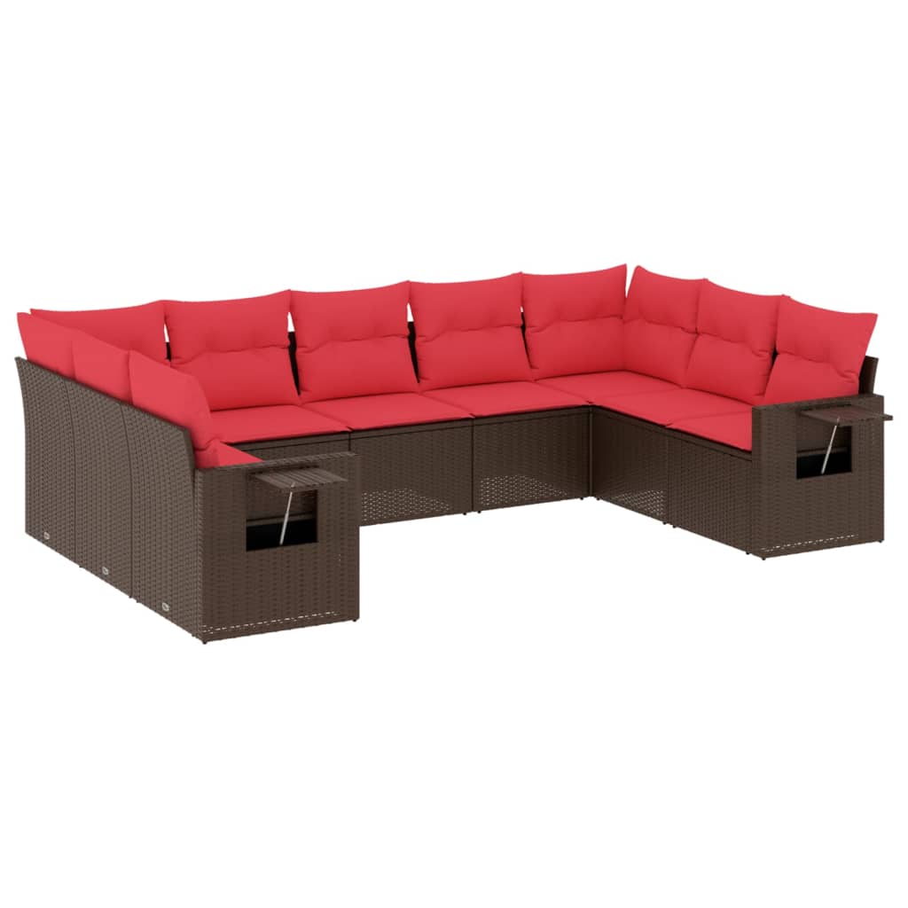 Set Divani da Giardino 9 pz con Cuscini Marrone in Polyrattan | homemem39