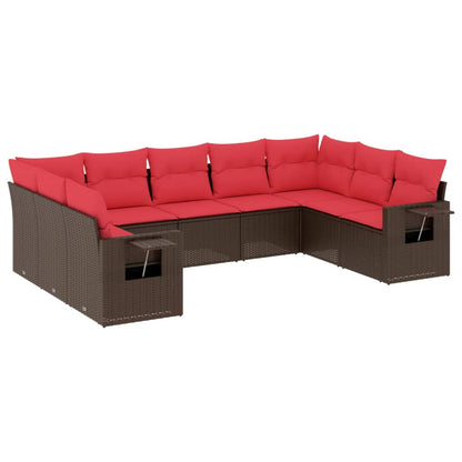Set Divani da Giardino 9 pz con Cuscini Marrone in Polyrattan | homemem39