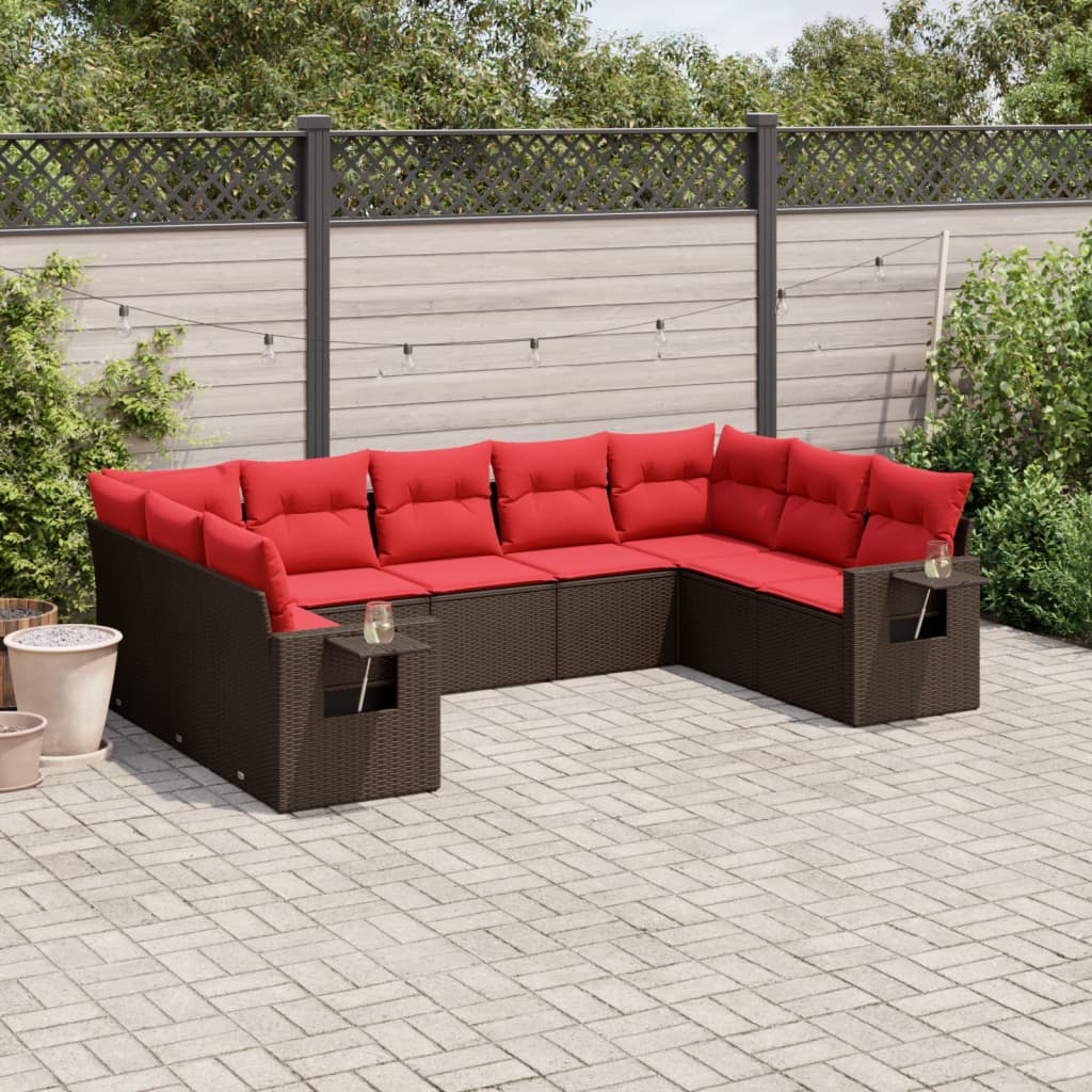 Set Divani da Giardino 9 pz con Cuscini Marrone in Polyrattan | homemem39