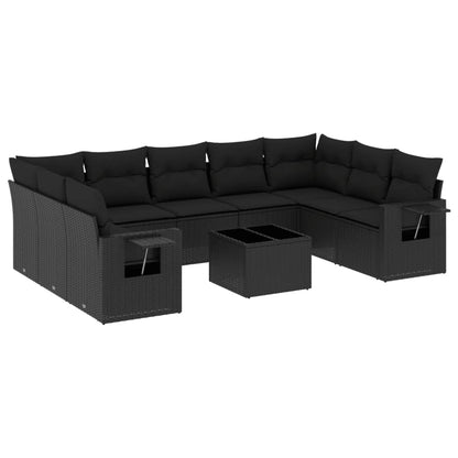 Set Divani da Giardino 10pz con Cuscini in Polyrattan Nero - homemem39