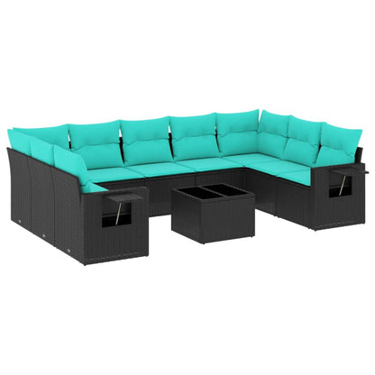 Set Divani da Giardino 10 pz con Cuscini Nero in Polyrattan