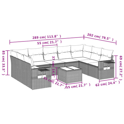 Set Divani da Giardino 10 pz con Cuscini Nero in Polyrattan | homemem39