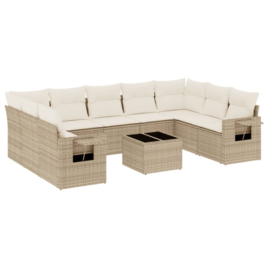 Set Divano da Giardino 10 pz con Cuscini Beige in Polyrattan - homemem39