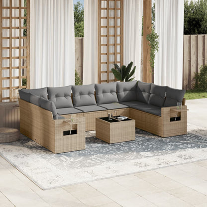 Set Divano da Giardino 10 pz con Cuscini Beige in Polyrattan | homemem39
