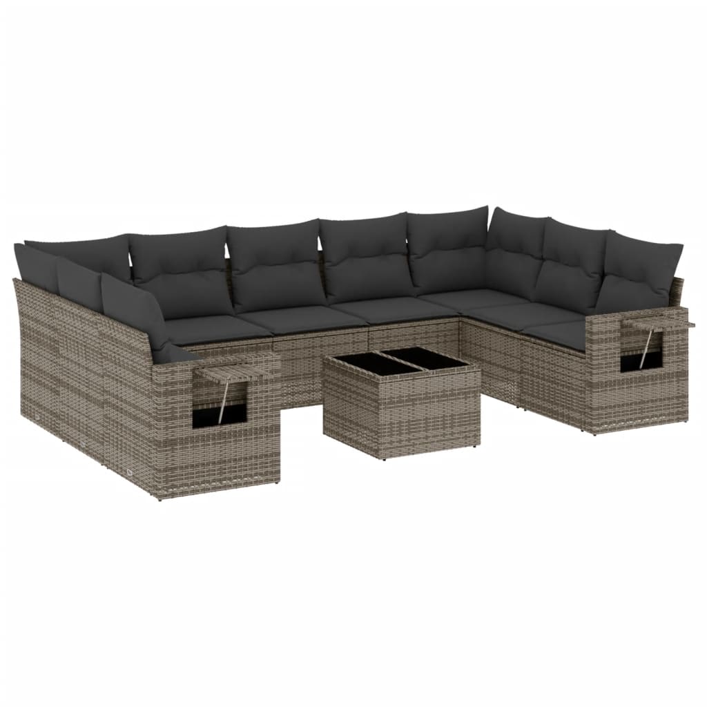 Set Divano da Giardino 10 pz con Cuscini Grigio in Polyrattan | homemem39