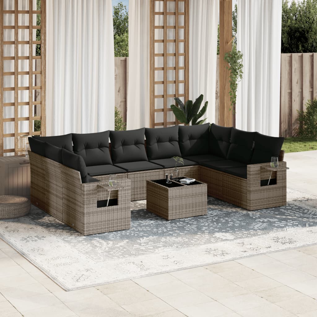 Set Divano da Giardino 10 pz con Cuscini Grigio in Polyrattan | homemem39