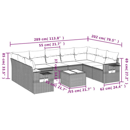Set Divani da Giardino 10 pz con Cuscini Grigio in Polyrattan | homemem39