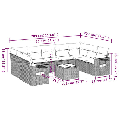 Set Divano Giardino 10 pz con Cuscini Grigio Chiaro Polyrattan | homemem39