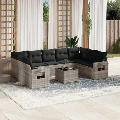Set Divano Giardino 10 pz con Cuscini Grigio Chiaro Polyrattan | homemem39