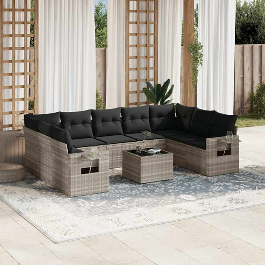 Set Divano Giardino 10 pz con Cuscini Grigio Chiaro Polyrattan - homemem39