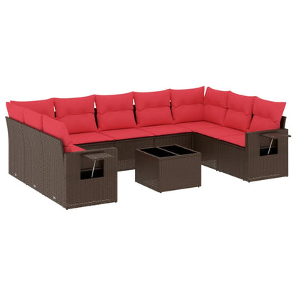 Set Divani da Giardino 10 pz con Cuscini Marrone in Polyrattan | homemem39